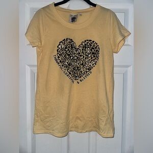 Women's Yellow Tee with Leopard Heart Design EUC